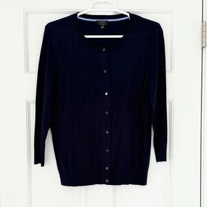 TALBOTS pima cotton cardigan sweater size S navy blue 3/4 sleeves